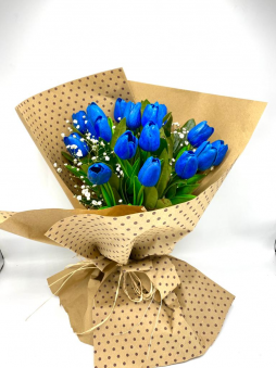 Yapay Islak  Lale Buketi (mavi)